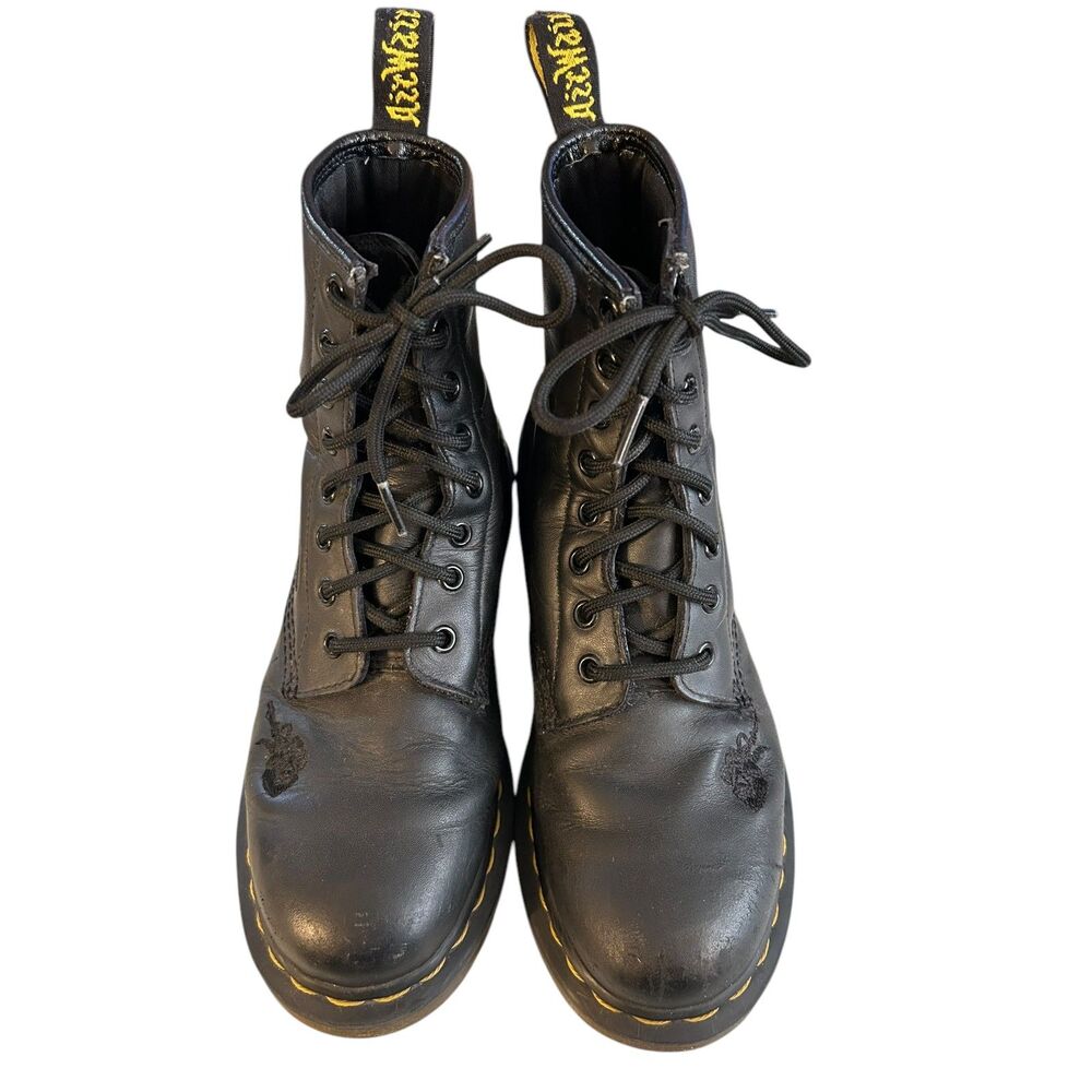 Dr Martens Women's 1460 Vonda Mono Boot Size 38 (7US) Black Embroidered Flowers - Picture 2 of 8